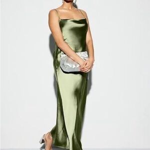 Old Navy Olive Satin Maxi Dress